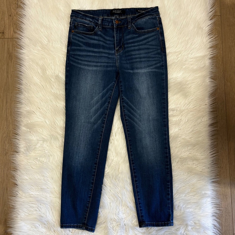 Judy Blue Jeans Relaxed Fit Dark Wash Distressed straight Denim Size 29